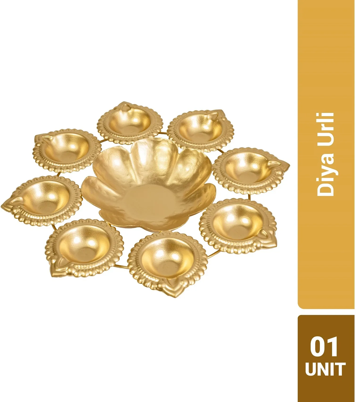  Diya Plate (8 cavity), 12 inch Steel Table Diya Set (Height: 2.54 cm)